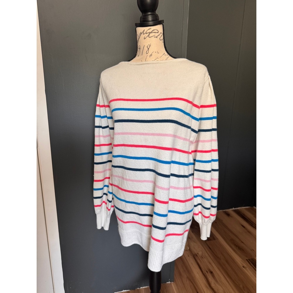 Lane Bryant Striped Knit Sweater Plus Size Cream Red Blue Pink Pullover